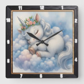 Dreamy Sleeping Unicoron Cloud Quadratische Wanduhr (Vorderseite)