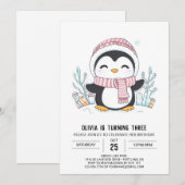 Dreamy Snowflake Pinguin Digital Geburtstag Einladung (Vorne/Hinten)