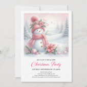 Dreamy Snowy Forest Pink Snowman Christmas Invite  Einladung (Vorderseite)