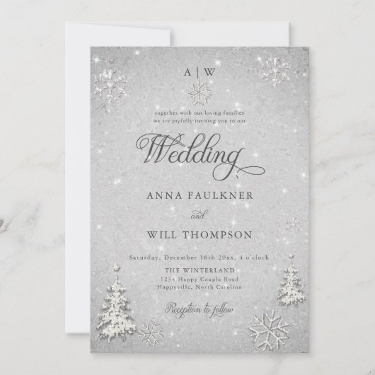 Dreamy Snowy Winter Wunderland Schneeflocken Hochz Einladung (Vorderseite)