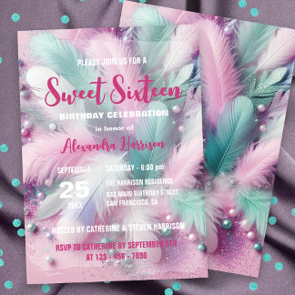 Dreamy Soft Pastel Feathers Sweet 16 Geburtstag Einladung