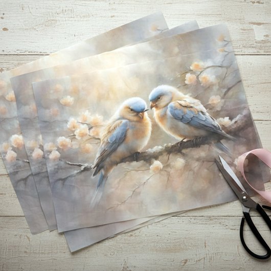 Dreamy Soft Pastel Romantische Lovebirds am Zweig Seidenpapier