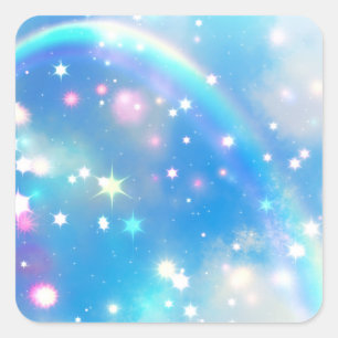 Dreamy Sparkle Rainbow Unicorn Sky Quadratischer Aufkleber