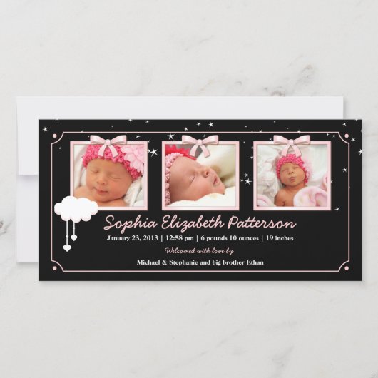 Dreamy Stars Drei-Foto-Geburtstagskündigung von Ba Ankündigung (Vorderseite)