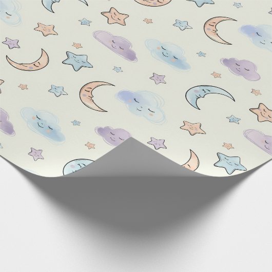 Dreamy Stars, Moons, and Fluffy Clouds  Geschenkpapier (Ecke)