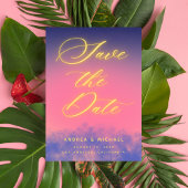 Dreamy Sunset Sky & Neon Foto QR Code Wedding Save The Date