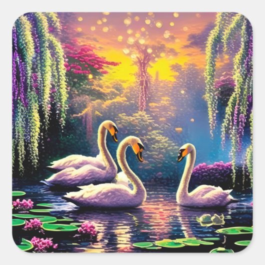 Dreamy Swans Quadratischer Aufkleber (Vorderseite)