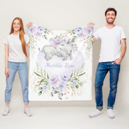Dreamy Sweet Baby Elephant Girl Lavender Floral Fleecedecke