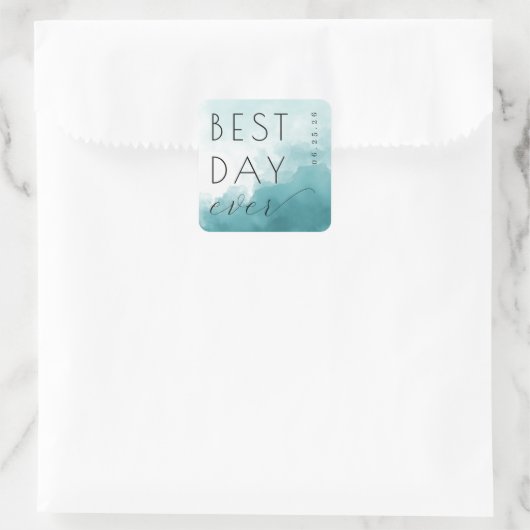 Dreamy Teal Watercolor Celebration Quadratischer Aufkleber (Tasche)