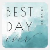 Dreamy Teal Watercolor Celebration Quadratischer Aufkleber (Vorderseite)