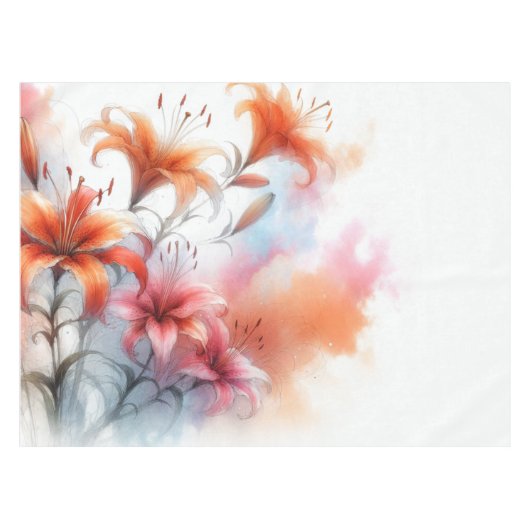 Dreamy Tiger Lily Watercolor Tischdecke (Vorderseite (Horizontal))