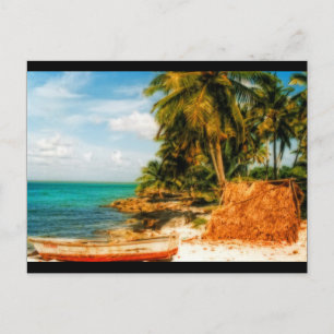 Dreamy Tropical Beach mit Rowboat Postkarte