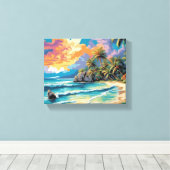 Dreamy Tropical Beach Sonnenuntergang Malerei Leinwanddruck (Insitu (Holzboden))