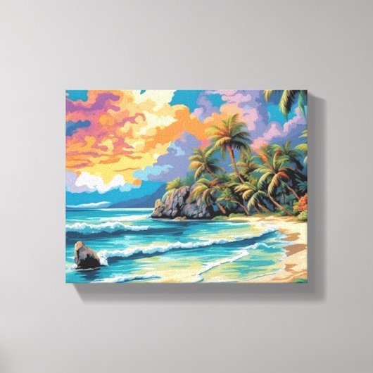 Dreamy Tropical Beach Sonnenuntergang Malerei Leinwanddruck (Vorderseite)