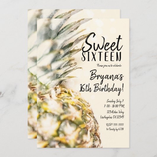 Dreamy Tropical Pineaple Beach Sweet 16 Party Einladung (Vorne/Hinten)