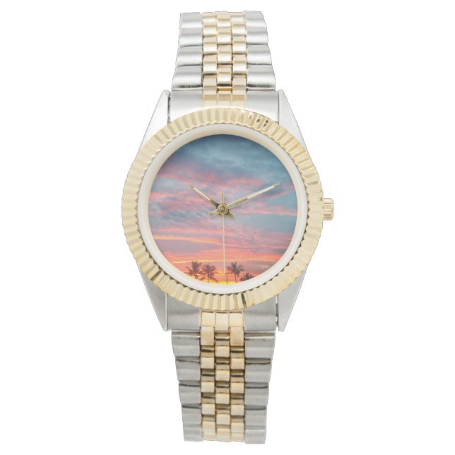 Dreamy Tropical Sunset Armbanduhr (Vorderseite)
