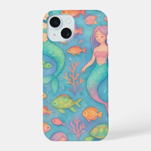 Dreamy Underwater Fantasy Pattern iPhone 15 Hülle (Rückseite)