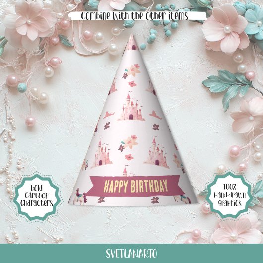 Dreamy Unicorn and Castles Paper Party Hat Partyhütchen