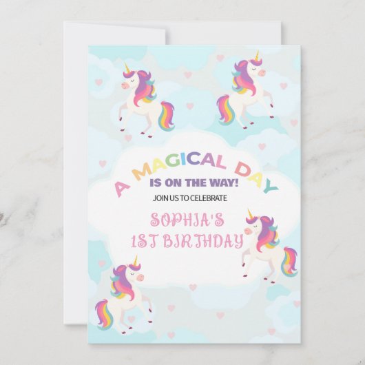 Dreamy Unicorn Einladung zum Geburtstag (Vorderseite)