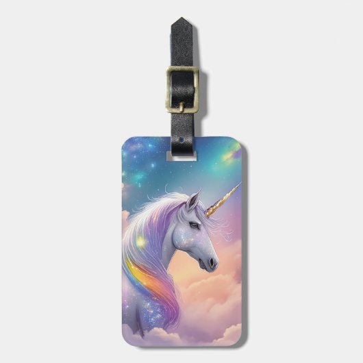 Dreamy Unicorn Glitzer Pastel Galaxy Kosmische Wol Gepäckanhänger (Vorderseite vertikal)