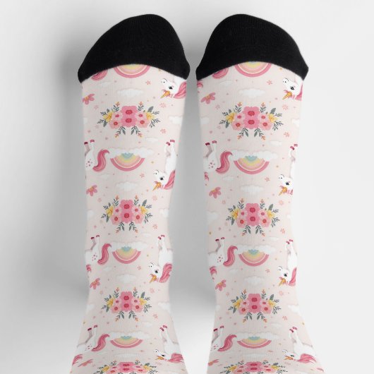 Dreamy Unicorns, Regenbogen, Blume, Chic Socken (Oben)
