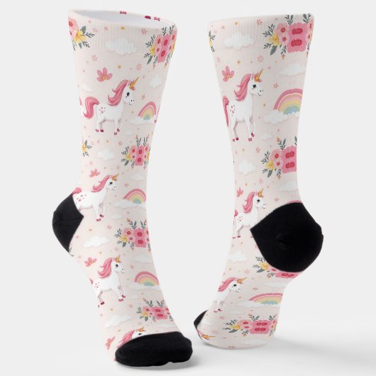 Dreamy Unicorns, Regenbogen, Blume, Chic Socken (Gewinkelt)