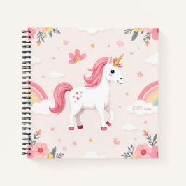 Dreamy Unicorns, Regenbogen, Blume, Girl Notizblock