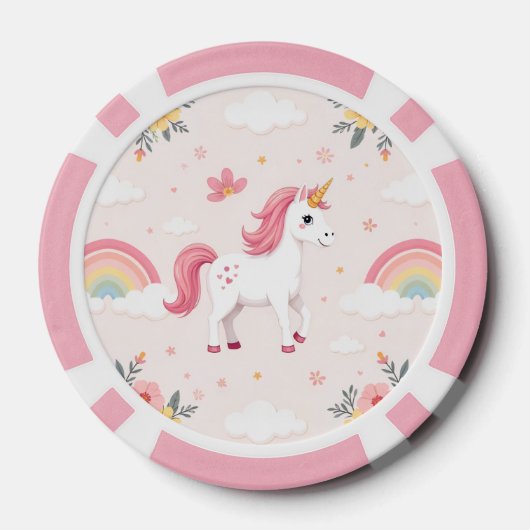 Dreamy Unicorns, Regenbogen, Blume, Glück Pokerchips (Rückseite)