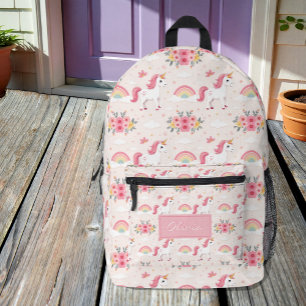 Dreamy Unicorns, Regenbogen, Blume, Name Bedruckter Rucksack