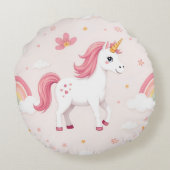 Dreamy Unicorns, Regenbogen, Blume, Niedlich Rundes Kissen (Rückseite)