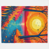 Dreamy Vibrant Sunset Lake Forest Illustration Fleecedecke (Vorderseite (Horizontal))