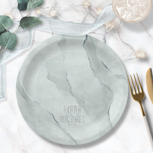 Dreamy Watercolor Abstrakt Wedding Green/Bl ID817 Pappteller