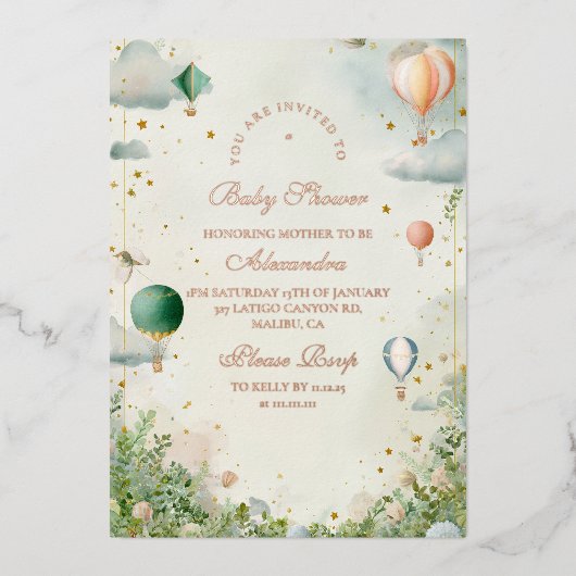 Dreamy Watercolor Balloon Babydusche Folieneinladung (Vorderseite)
