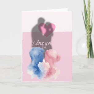 Dreamy Watercolor Couple I Love You Card - Pink Bl Karte