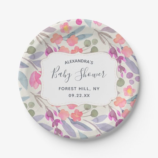 Dreamy Watercolor Floral | Babydusche Pappteller (Vorderseite)