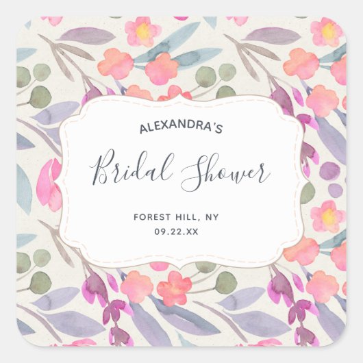 Dreamy Watercolor Floral | BRAUTPARTY Quadratischer Aufkleber (Vorderseite)