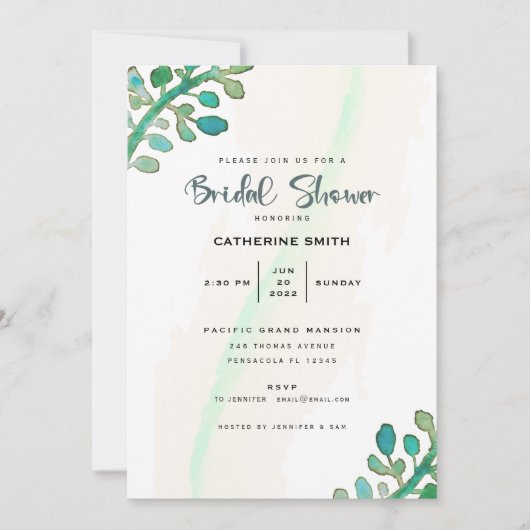 Dreamy Watercolor Grünes Brautparty Einladung (Vorderseite)
