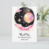 Dreamy Watercolor Kinderdusche: Mond & Stars Dankeskarte (Stehend Vorderseite)