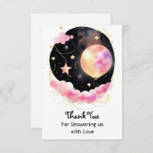 Dreamy Watercolor Kinderdusche: Mond & Stars Dankeskarte (Vorne/Hinten)