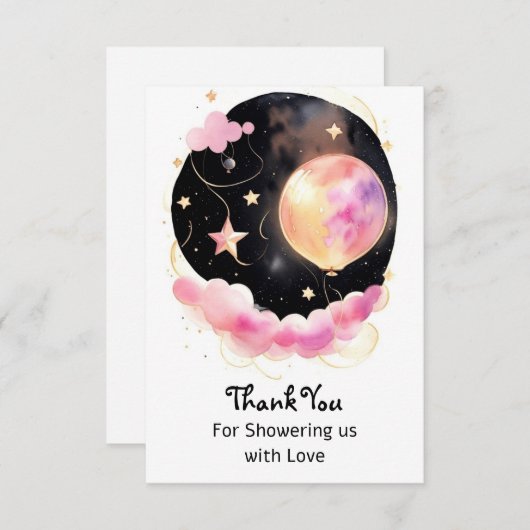 Dreamy Watercolor Kinderdusche: Mond & Stars Dankeskarte (Vorne/Hinten)