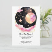 Dreamy Watercolor Kinderdusche: Mond & Stars Einladung (Stehend Vorderseite)