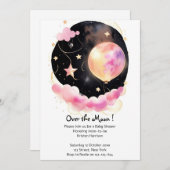 Dreamy Watercolor Kinderdusche: Mond & Stars Einladung (Vorne/Hinten)