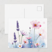 Dreamy Watercolor Lavendel und Kosmos Postkarte (Vorne/Hinten)