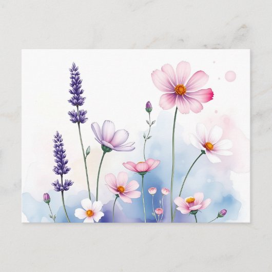 Dreamy Watercolor Lavendel und Kosmos Postkarte (Vorderseite)