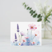 Dreamy Watercolor Lavendel und Kosmos Postkarte (Stehend Vorderseite)