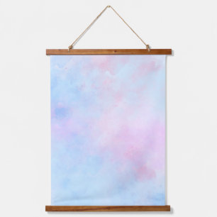 Dreamy Watercolor Pink Blue Wandteppich Mit Holzrahmen