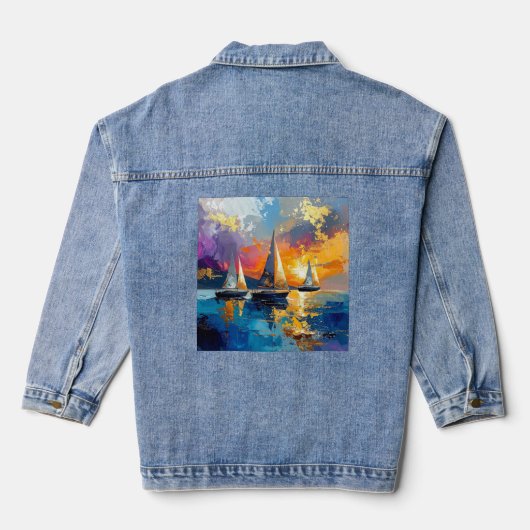 Dreamy Watercolor Sailboats Denim Jacket Jeansjacke (Rückseite)