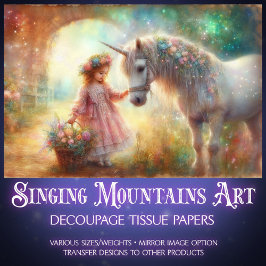 Dreamy Watercolor Unicorn and Girl Decoupage  Seidenpapier