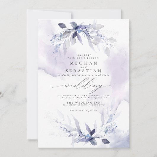 Dreamy Wedding Watercolor Plum Einladung (Vorderseite)