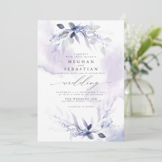 Dreamy Wedding Watercolor Plum Einladung (Stehend Vorderseite)
